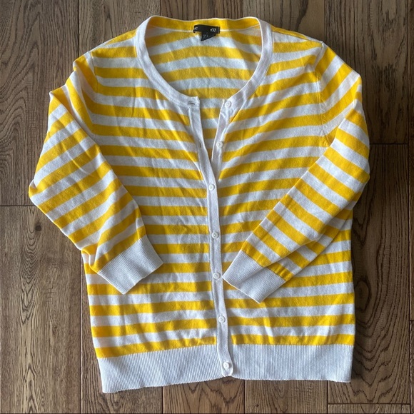 H&M button up yellow striped cardigan - Picture 1 of 9